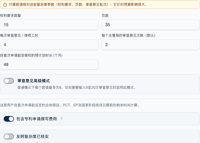 复杂度选项卡:权利要求、页数、授权周期、审查意见与维持年限