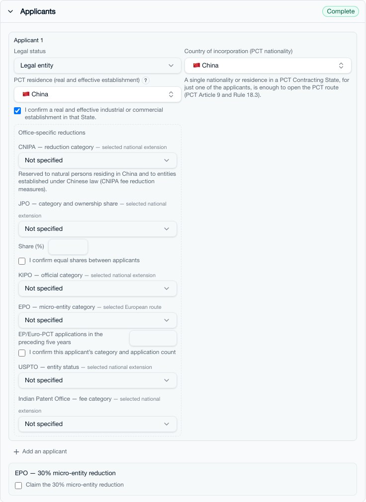 Applicants block reopened after choosing the routes, showing the reduction regimes linked to the offices used